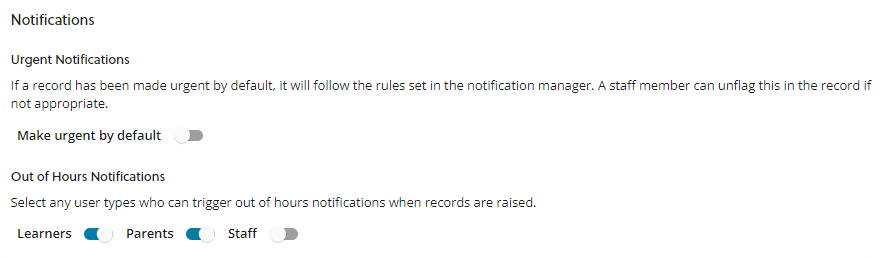 Screenshot of Notification section of Records Templates page